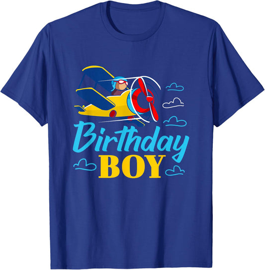 Birthday Boy Airplanes Party Gift Decorations Supplies Kids T-Shirt - T-Shirt | Royal