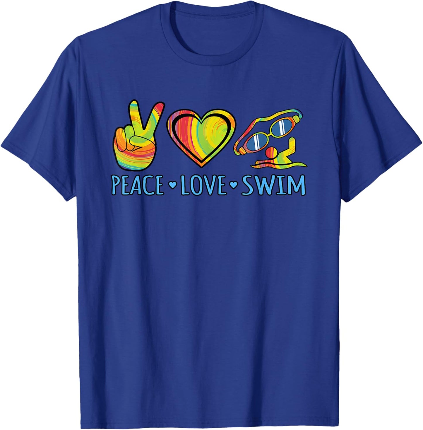 Peace Love Swim Fun Swimmer Swimming Coach Men Women Graphic T-Shirt - T-Shirt | Royal