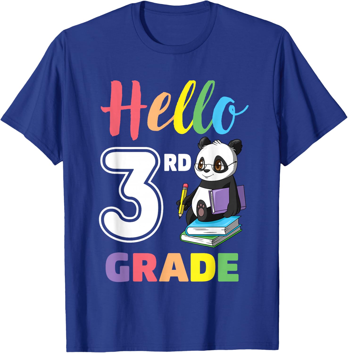 First Day of School Panda Hello 3rd Third Grade Kids T-Shirt - T-Shirt | Royal