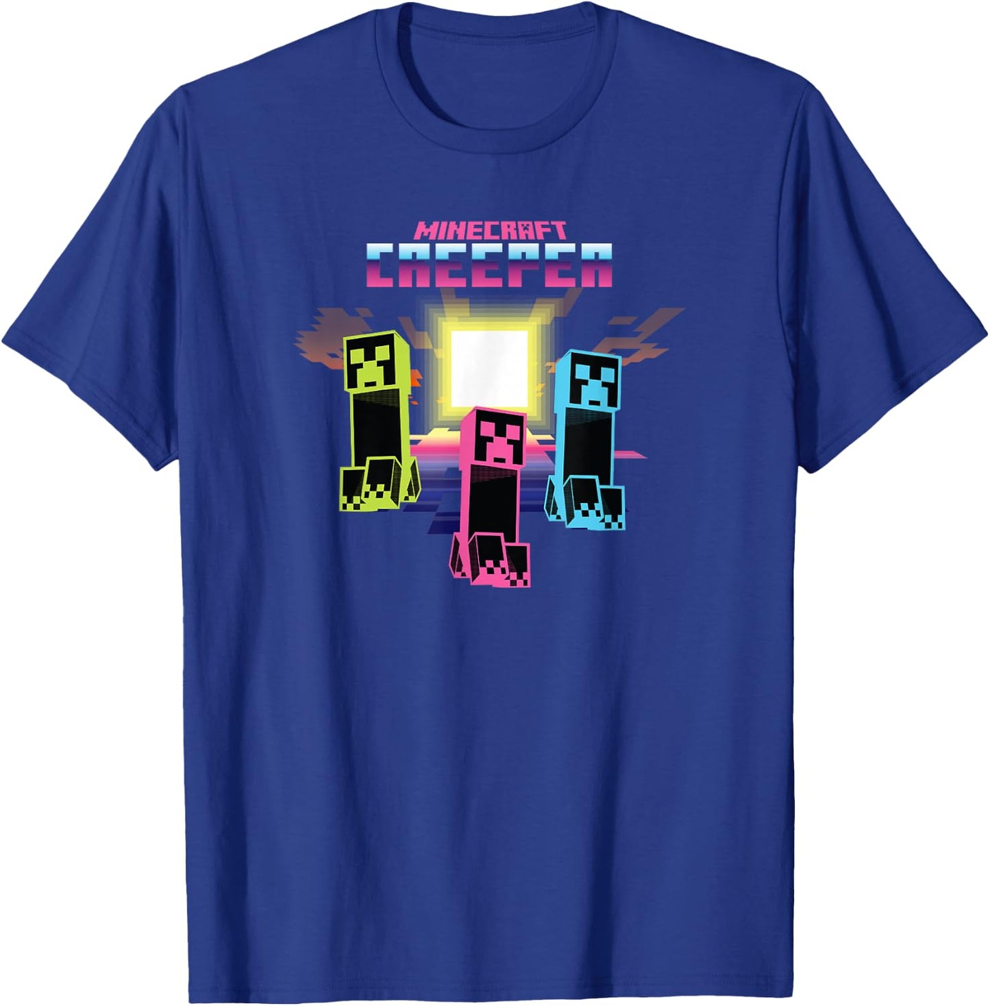 Minecraft Creeper Bright Neon Poster T-Shirt - T-Shirt | Royal