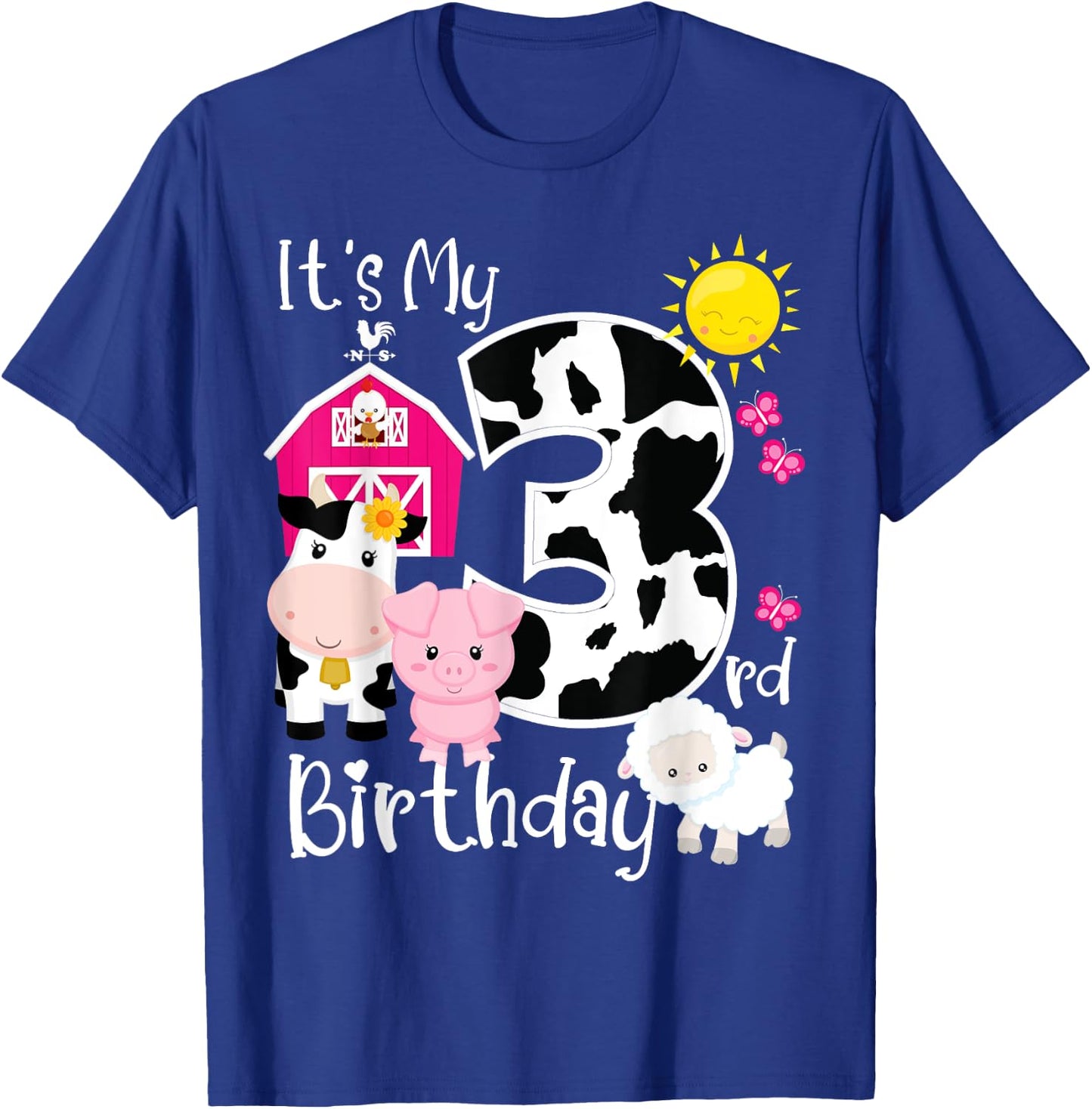 Farm Animals 3 Year Old It's My 3rd Birthday Party Bday Girl T-Shirt - T-Shirt | Royal
