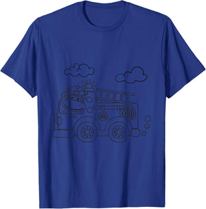 Kids Hippopotamus In The Fire Truck Coloring Pages White For T-Shirt - T-Shirt | Royal
