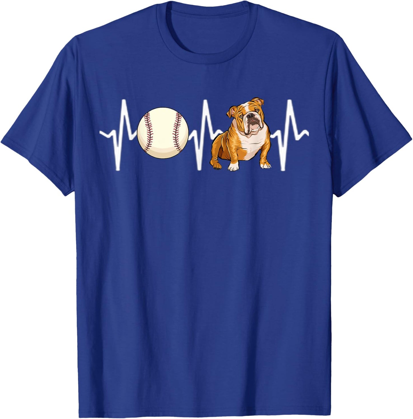 Baseball Bulldog Heartbeat Dog Lover T-Shirt - T-Shirt | Royal