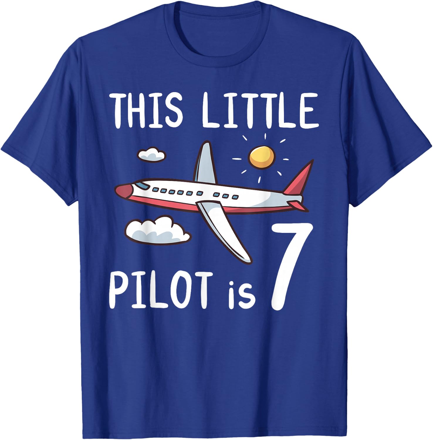 This Little Pilot is 7 Years Old Birthday Boy Girl Airplane T-Shirt - T-Shirt | Royal