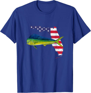 Mahi Mahi Florida, American Flag, Fishing Mahi Mahi T-Shirt - T-Shirt | Royal