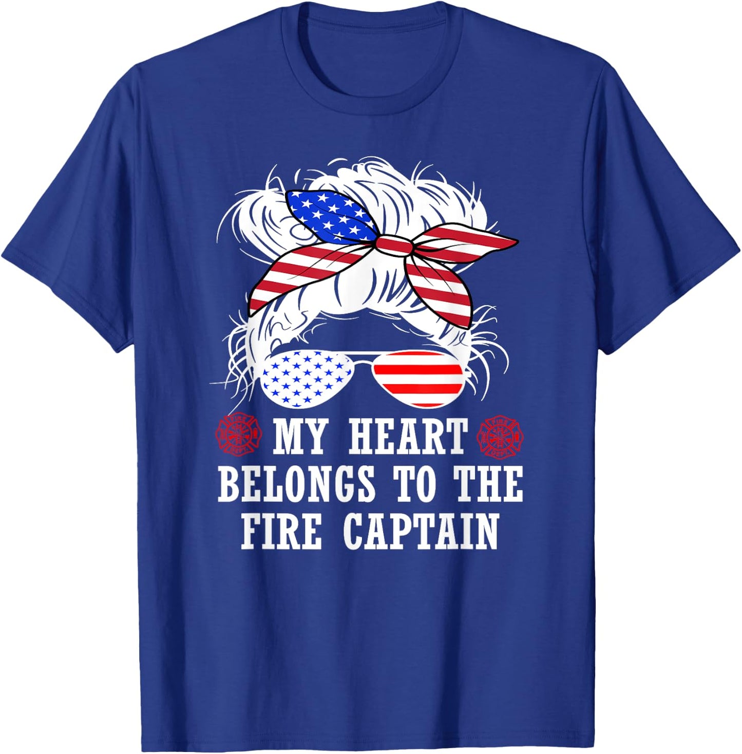 My Heart Belongs to Fire Captain Firefighter Mom Wife Gifts T-Shirt - T-Shirt | Royal