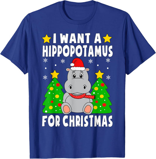 I Want A Hippopotamus For Christmas Hippo Pajamas Boys Girls T-Shirt - T-Shirt | Royal