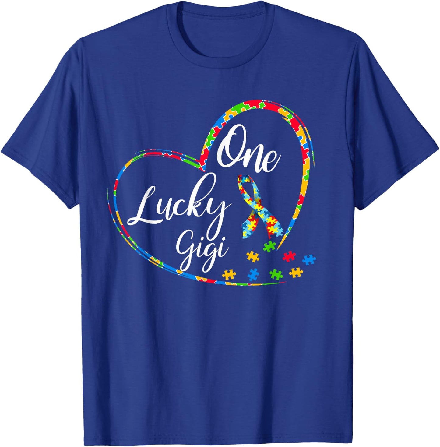 One Lucky Gigi Autism Awareness Gift Puzzle Piece heart T-Shirt - T-Shirt | Royal