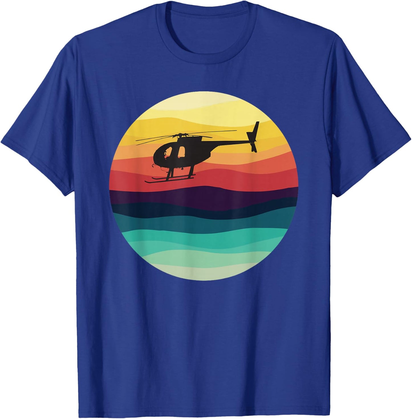 Retro Helicopter Silhouette MD 500 Sunset Pilot T-Shirt - T-Shirt | Royal