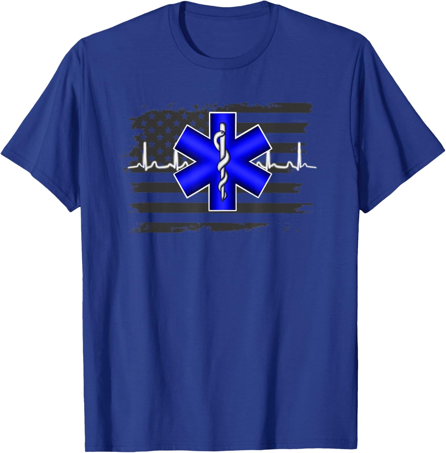 EMS EMT Paramedic First Responder Flag Thin White Line T-Shirt - T-Shirt | Royal