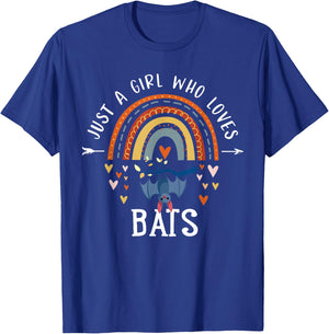 Just A Girl Who Loves Bats Rainbow Gifts For Bat Lover T-Shirt - T-Shirt | Royal