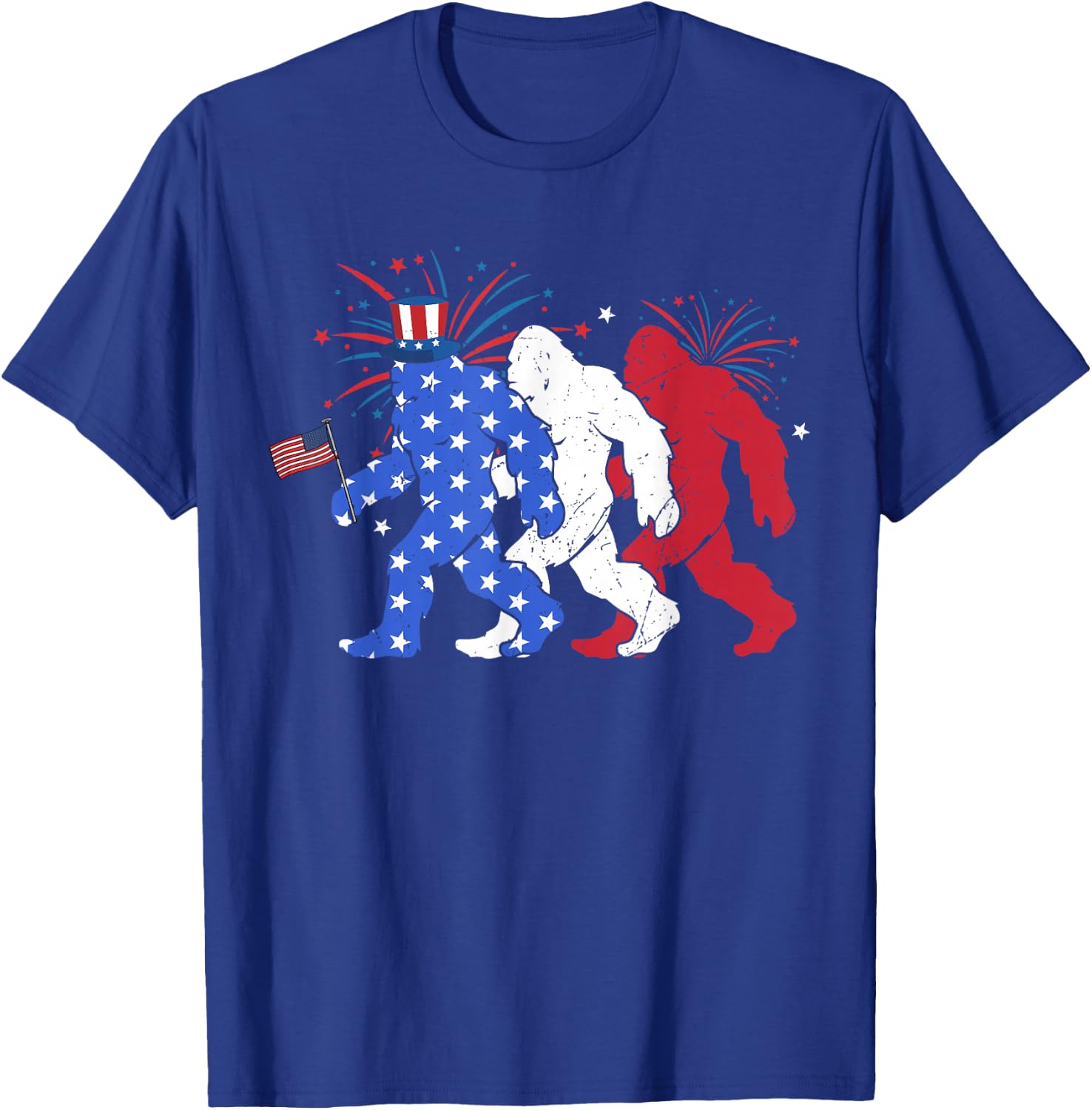 Bigfoot Sasquatch American Flag Patriotic Fourth of July Men T-Shirt - T-Shirt | Royal