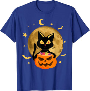 Halloween Black Cat Scary Pumpkin On the Moon Men Women Kids T-Shirt - T-Shirt | Royal