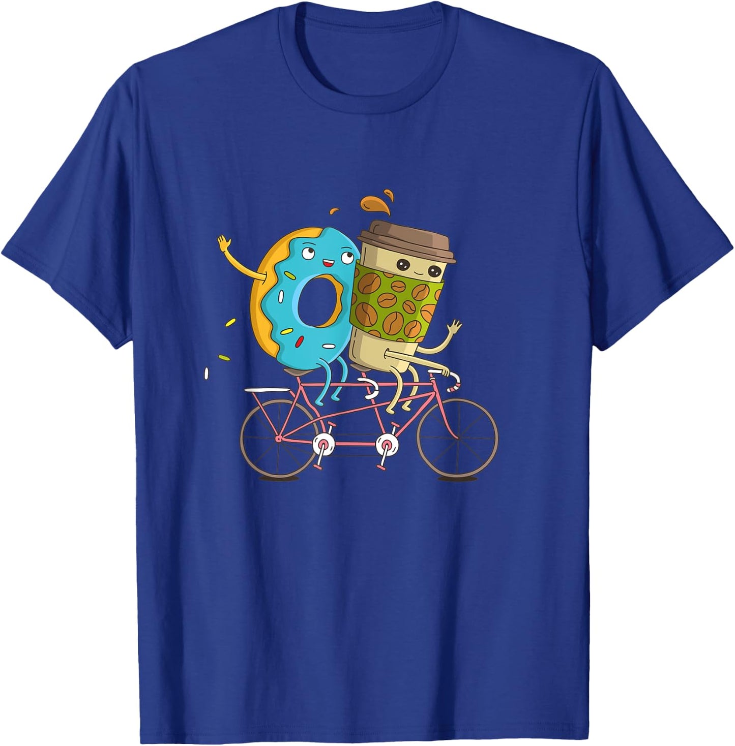 Coffee And Donut Riding Bicycle T-Shirt - T-Shirt | Royal