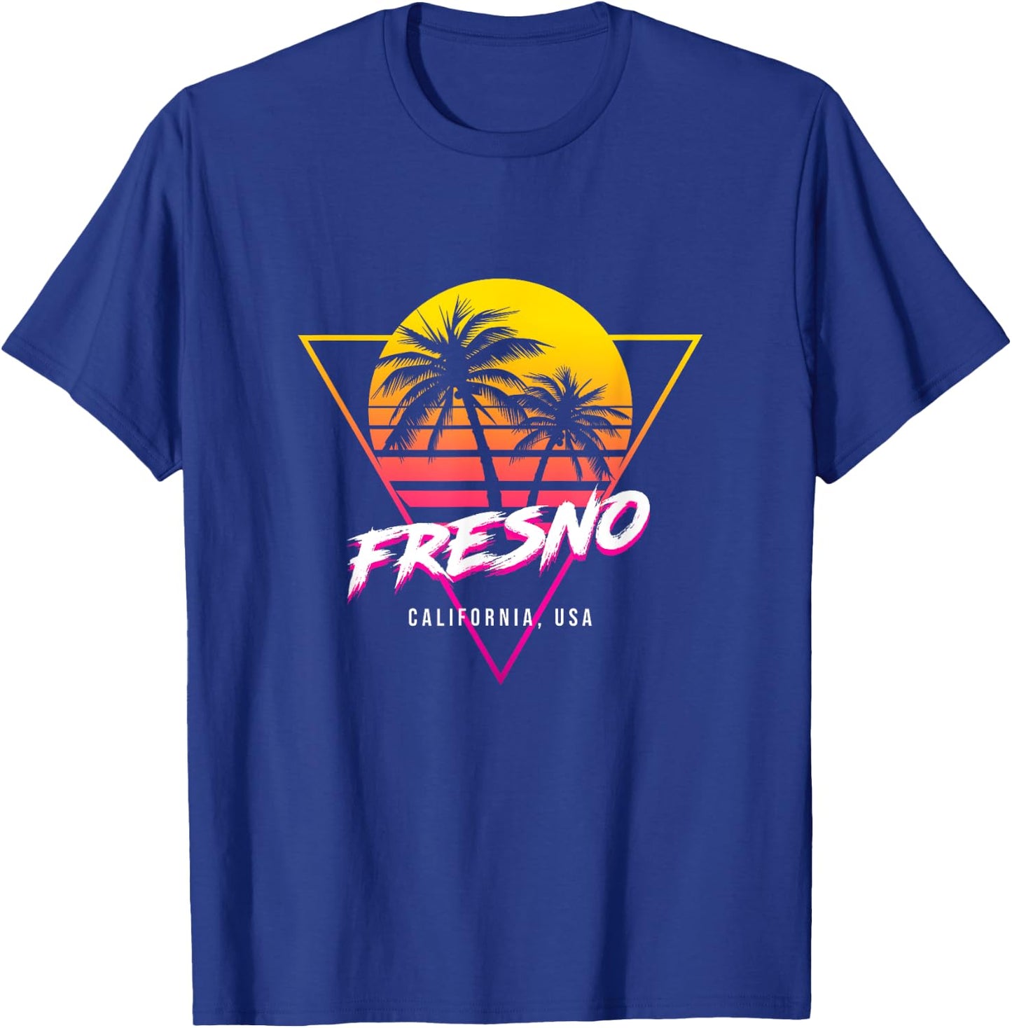 Fresno California Palm Trees USA Surfing Retro Sun T-Shirt - T-Shirt | Royal