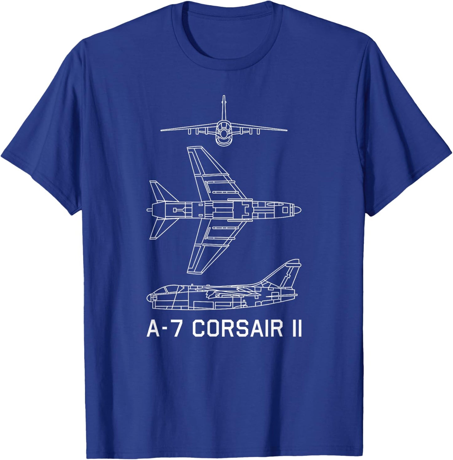 A-7 Corsair II American Plane Blueprint T-Shirt - T-Shirt | Royal