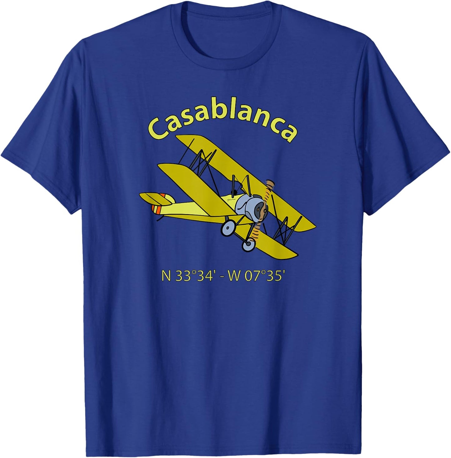 Casablanca Flight Coordinates Airplane For Aviators T-Shirt - T-Shirt | Royal