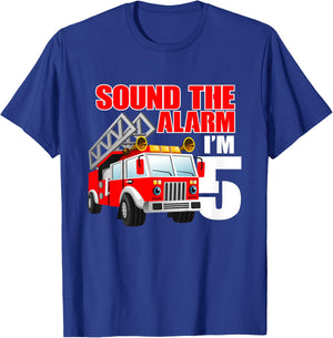 I'm 5 Sound The Alarm 5 Year Old Birthday Future Firefighter T-Shirt - T-Shirt | Royal