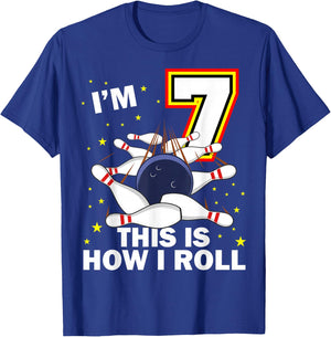 7th Birthday Bowling I'm 7 Year Old B-Day Funny Matching T-Shirt - T-Shirt | Royal