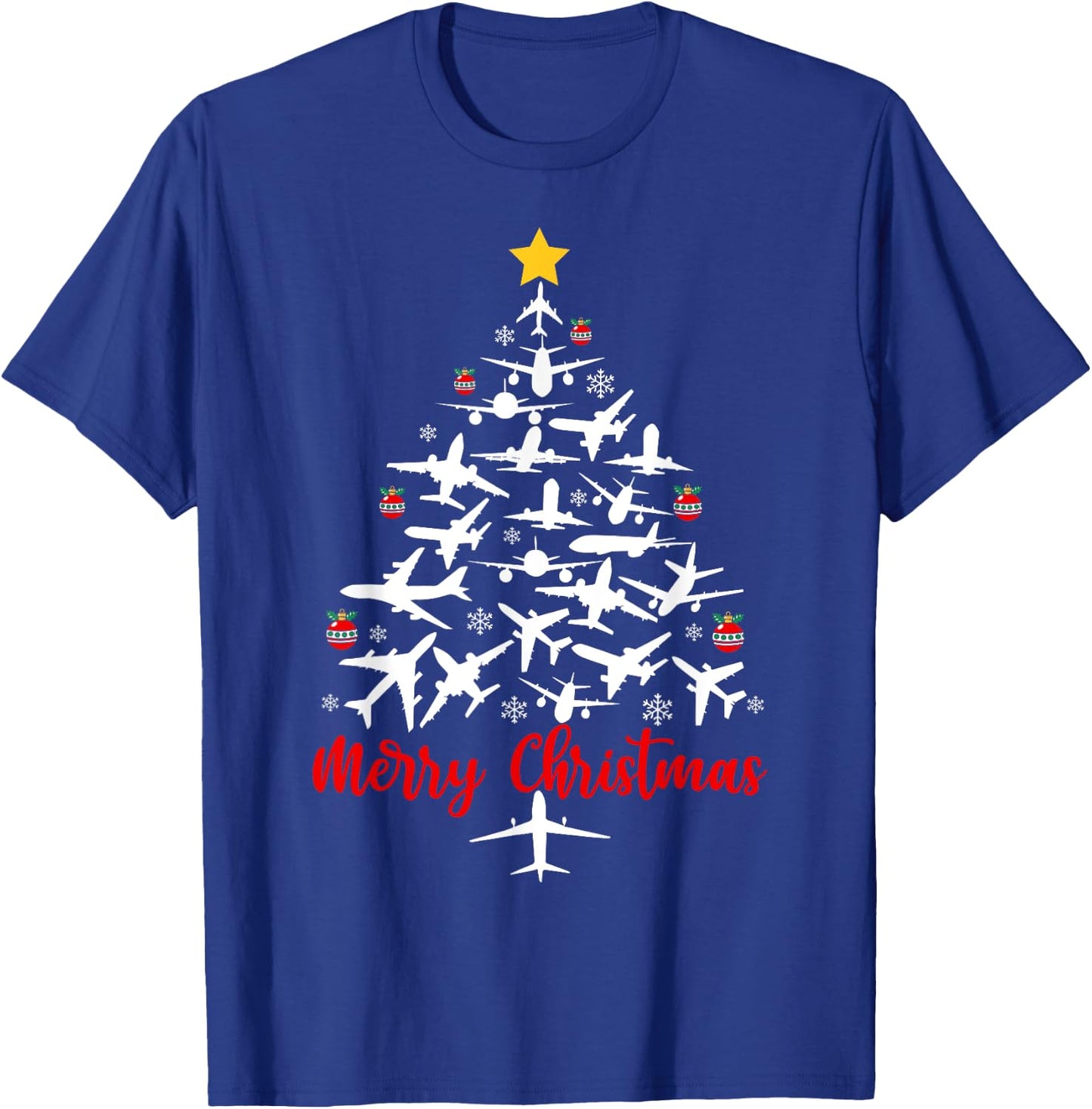 Airplane Christmas Tree Merry Christmas Men Women Kids T-Shirt - T-Shirt | Royal