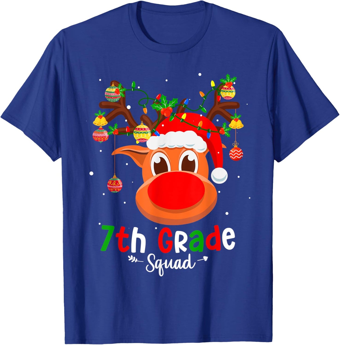 7th Grade Squad Plaid Reindeer Santa Hat Teacher Christmas Men Women Kids T-Shirt - T-Shirt | Royal