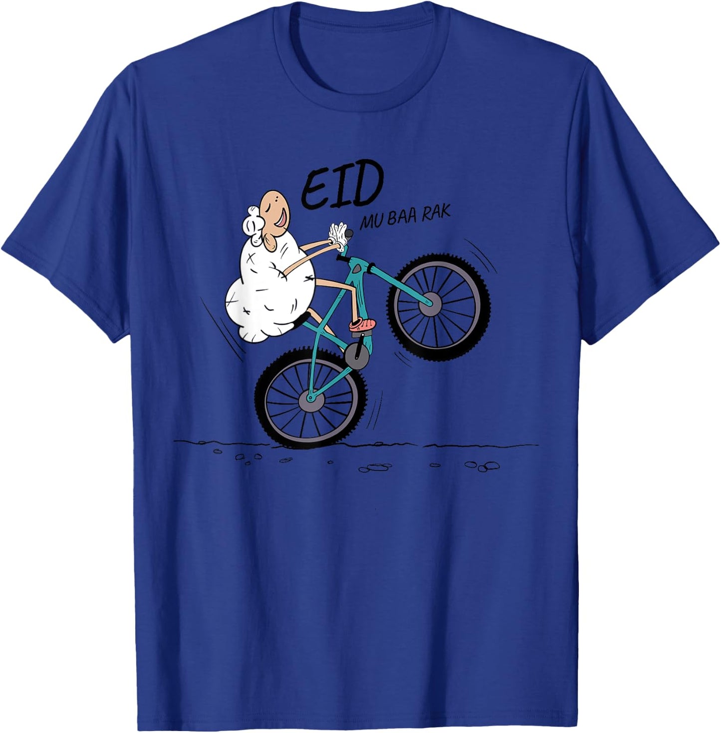 Eid Al Adha Eid Mubarak Funny sheep riding a bike T-Shirt - T-Shirt | Royal