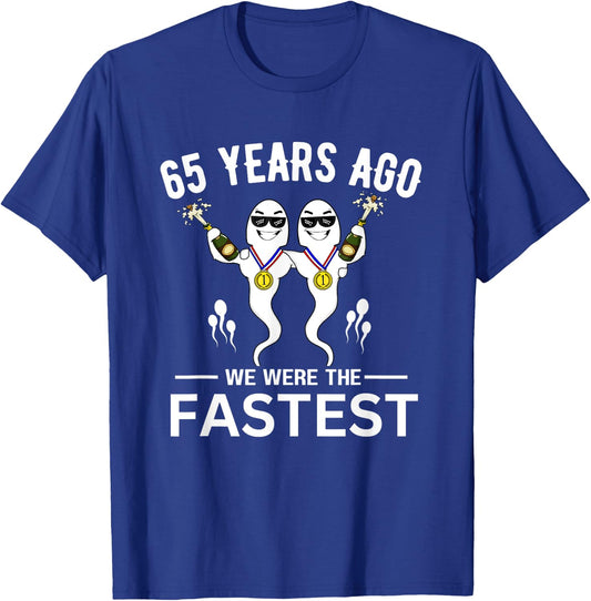 65 Years Ago We Were The Fastest Twin Birthday T-Shirt - T-Shirt | Royal