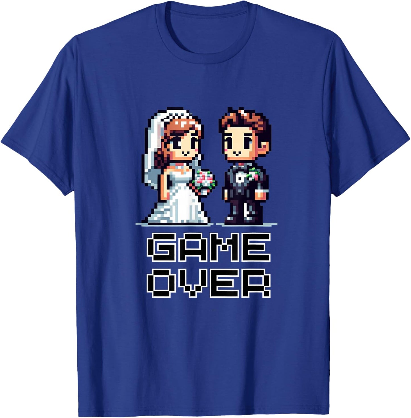 Funny Groom Bride Wedding Bachelor Party Retro Pixel Art T-Shirt - T-Shirt | Royal