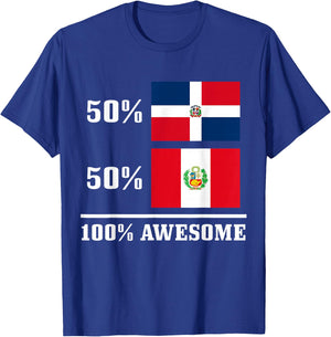 50% Dominican Republic 50% Peruvian Flag T-Shirt - T-Shirt | Royal