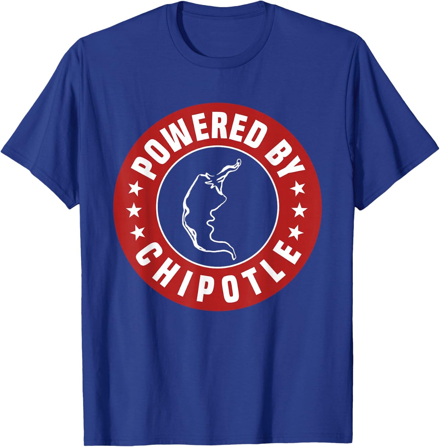 Funny Powered By Chipotle Design Chili Pepper T-Shirt - T-Shirt | Royal