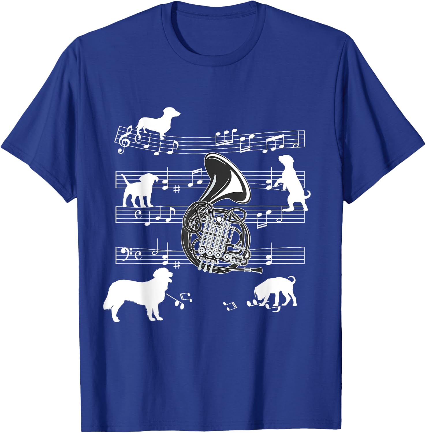 French Horn Player Dog for Horn Player Dogs and French Horn Men Women Girls Kids T-Shirt - T-Shirt | Royal