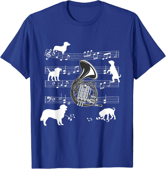 French Horn Player Dog for Horn Player Dogs and French Horn Men Women Girls Kids T-Shirt - T-Shirt | Royal