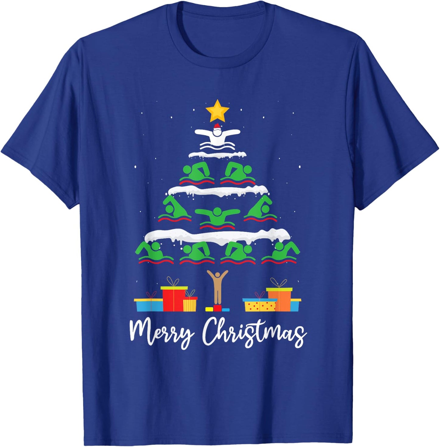 Merry Christmas Santa Christmas Tree Swiming Lover Swimmer T-Shirt - T-Shirt | Royal