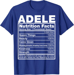 Adele Nutrition Facts Adele Name Birthday Shirt T-Shirt - T-Shirt | Royal