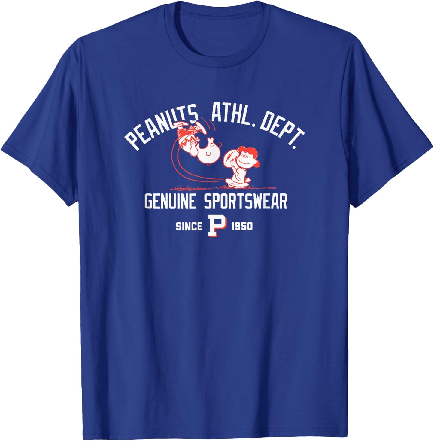 Peanuts - Charlie Brown and Lucy Football Athletic Dept T-Shirt - T-Shirt | Royal