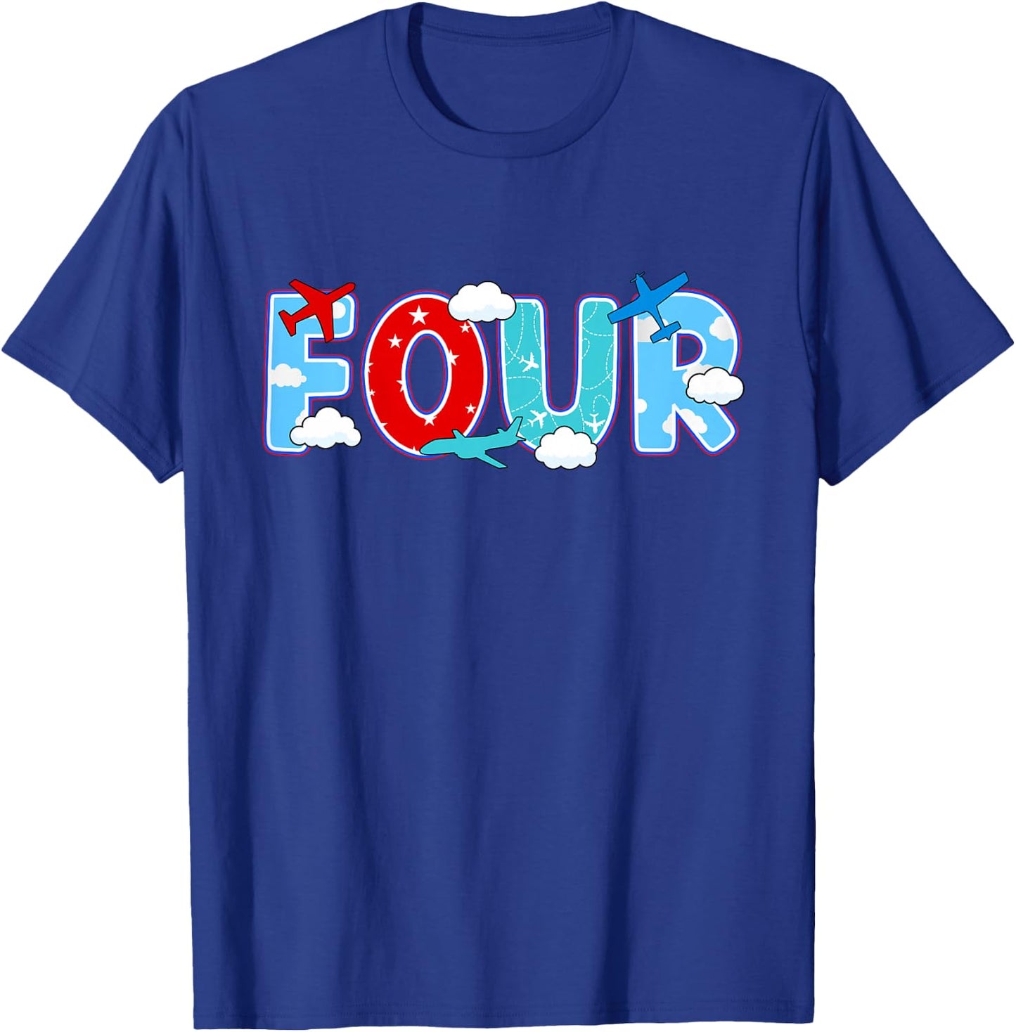 4th Airplane Birthday Party Four Year Old Pilot Birthday T-Shirt - T-Shirt | Royal
