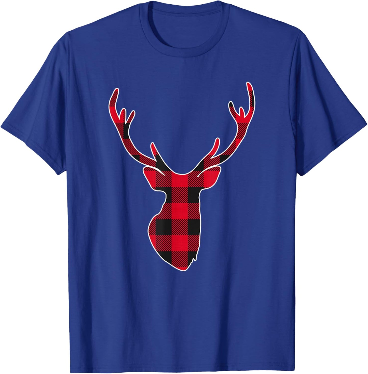 Red Buffalo Plaid Deer Reindeer Head Christmas Hunting T-Shirt - T-Shirt | Royal