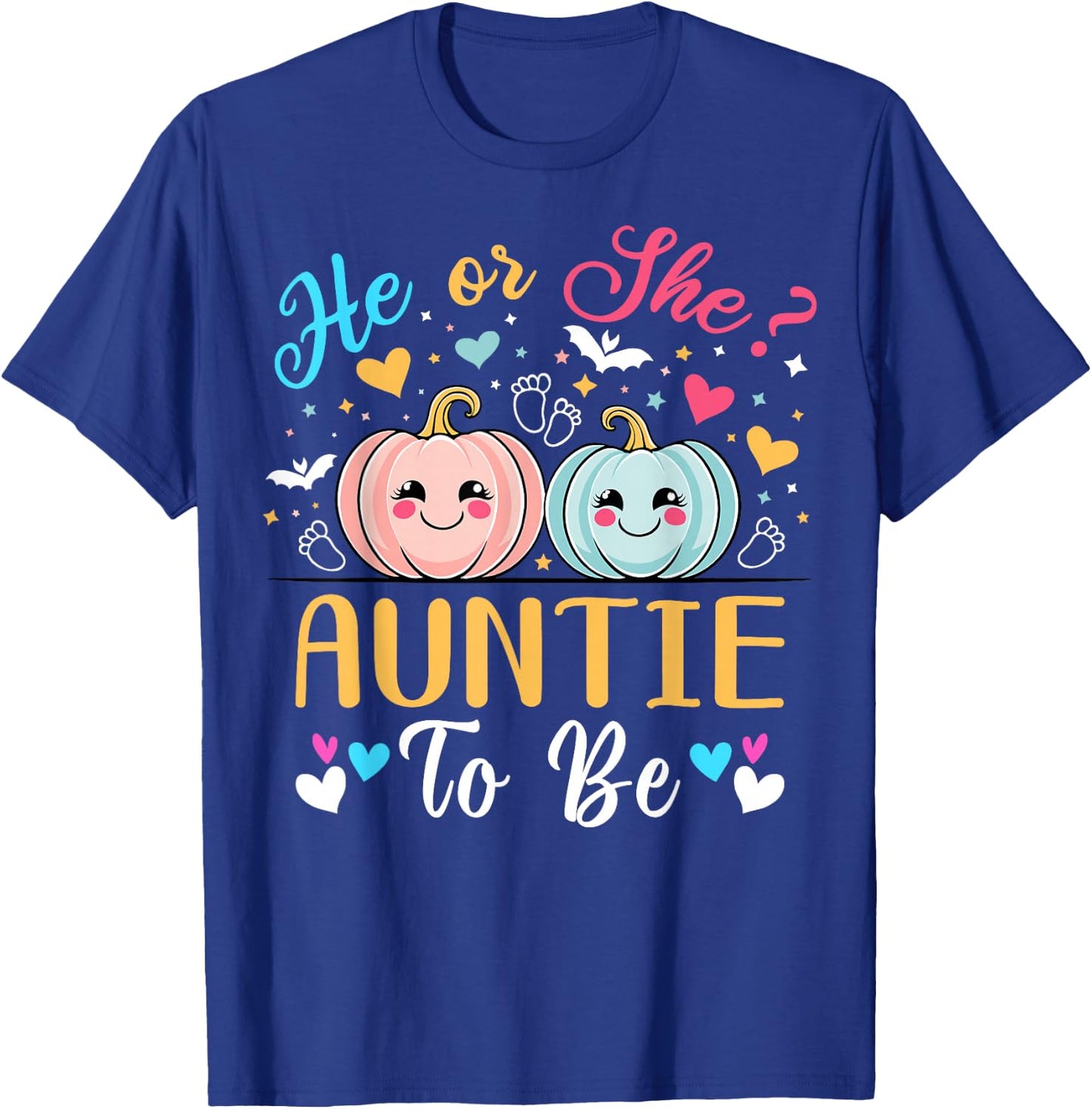 Halloween Gender Reveal He or She Auntie to Be Pumpkin T-Shirt - T-Shirt | Royal