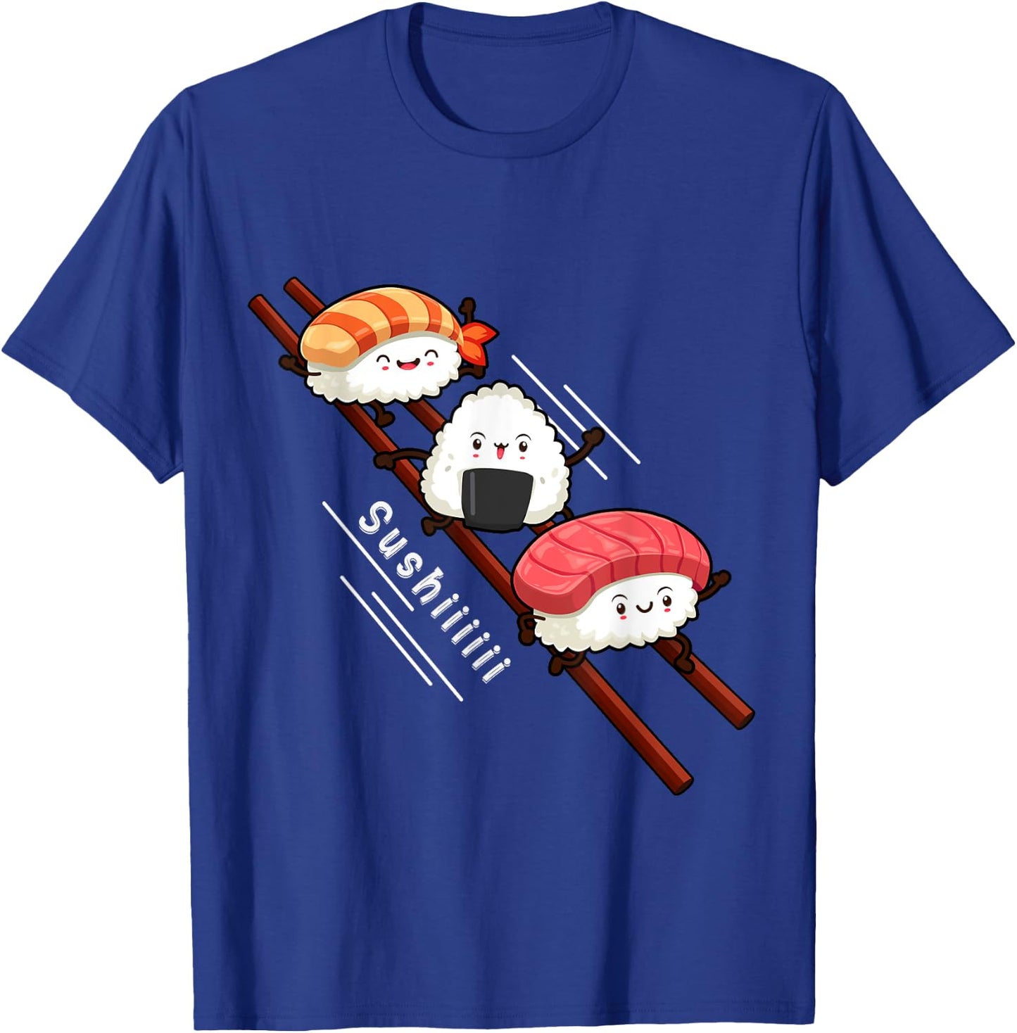 Sushi Sliding On Chopsticks Funny Kawaii Anime Japanese food T-Shirt - T-Shirt | Royal