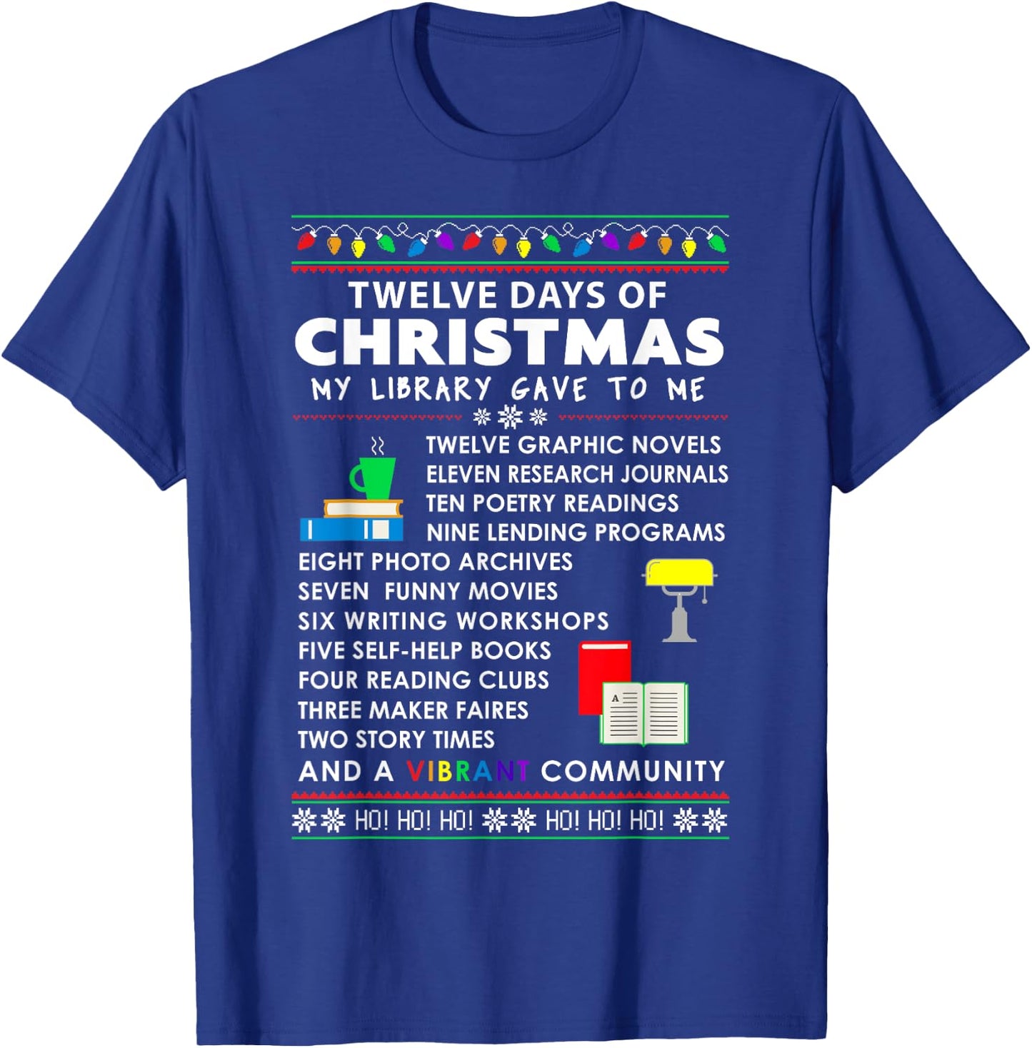 Librarian Christmas 12 Days of Christmas Library Song T-Shirt - T-Shirt | Royal