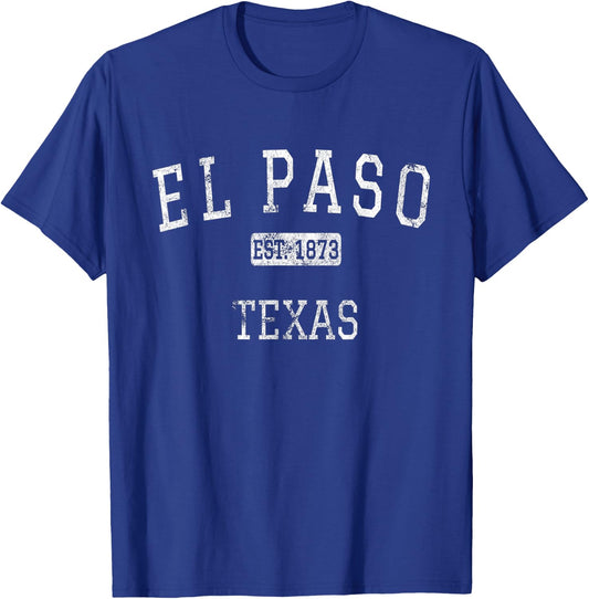 El Paso Texas Vintage - Black - Small - -Adults/Kids - Short Sleeve - - Classic Fit - Polyester 100% T-Shirt - T-Shirt | Royal