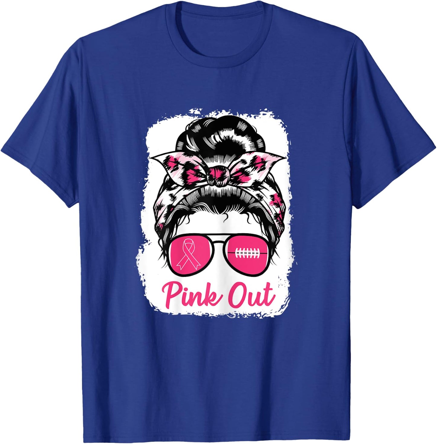 Pink Out Bleached Football Mom Breast Cancer Awareness Girls T-Shirt - T-Shirt | Royal
