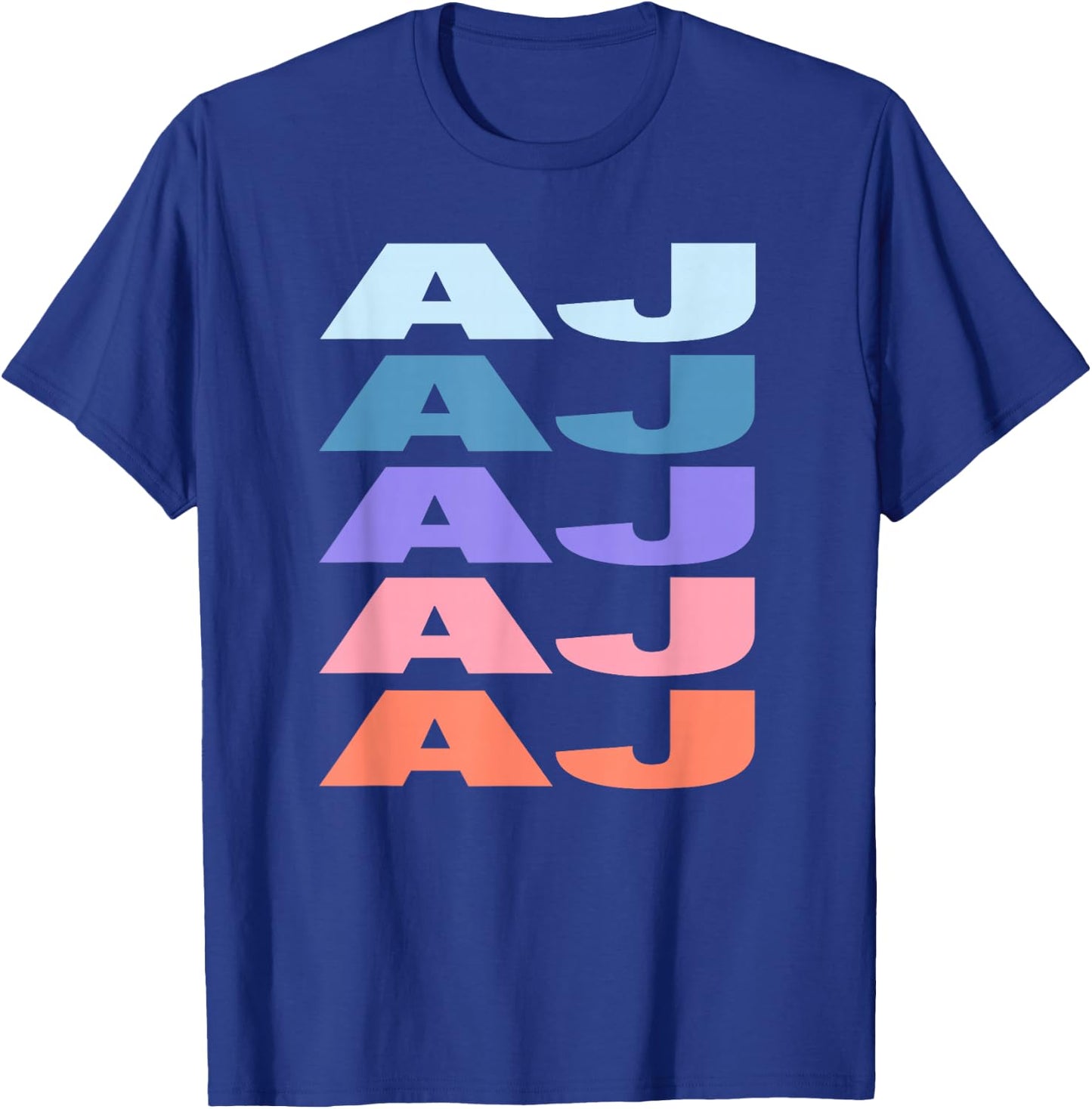 Funny Modern Repeated Text Design First Name AJ T-Shirt - T-Shirt | Royal