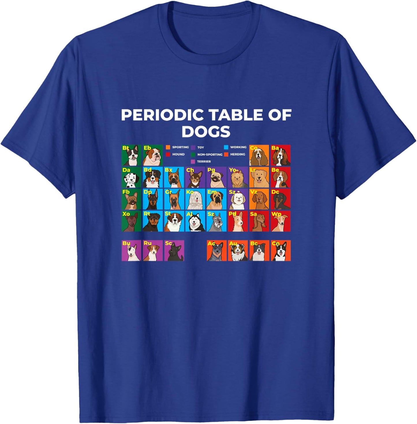 Periodic Table of Dogs, Dog Lover, Funny Science Men Women Kids T-Shirt - T-Shirt | Royal