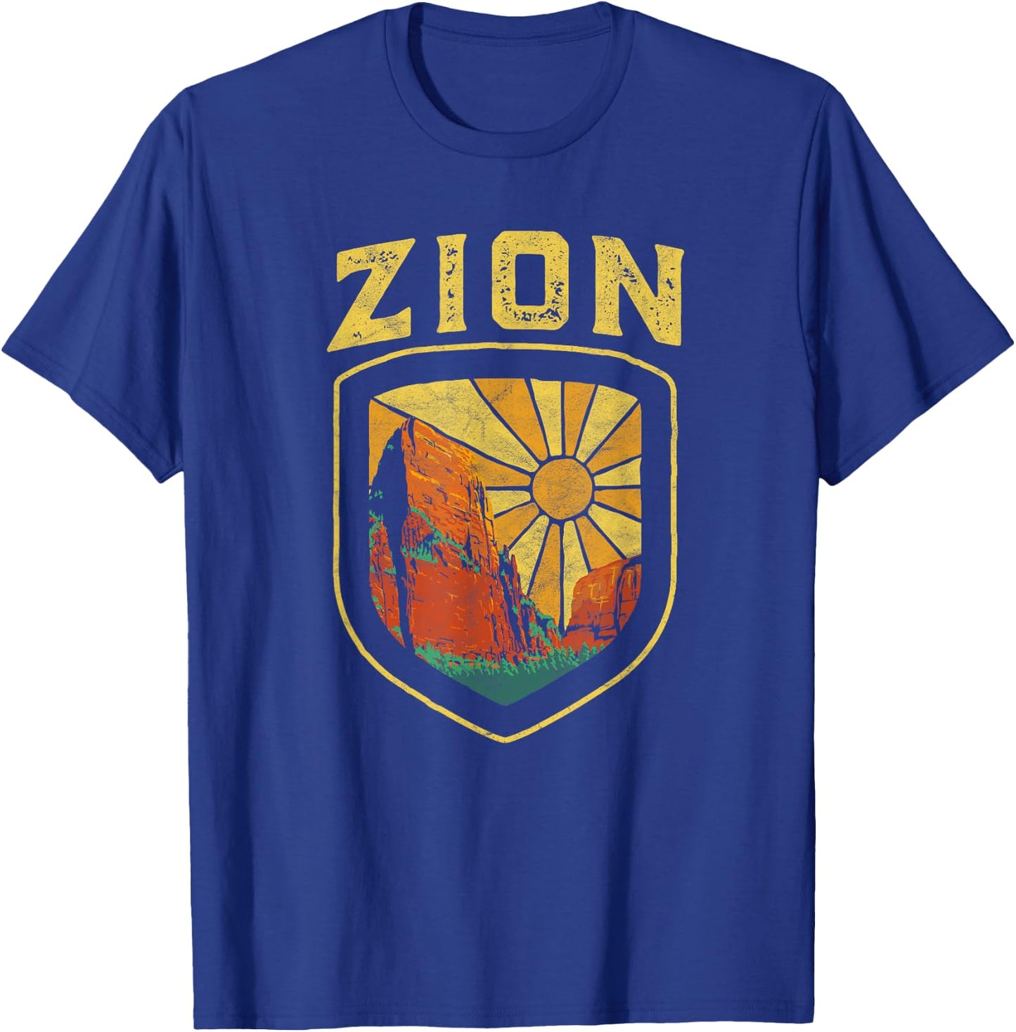Zion National Park Vintage Badge Retro Distressed 80's T-Shirt - T-Shirt | Royal