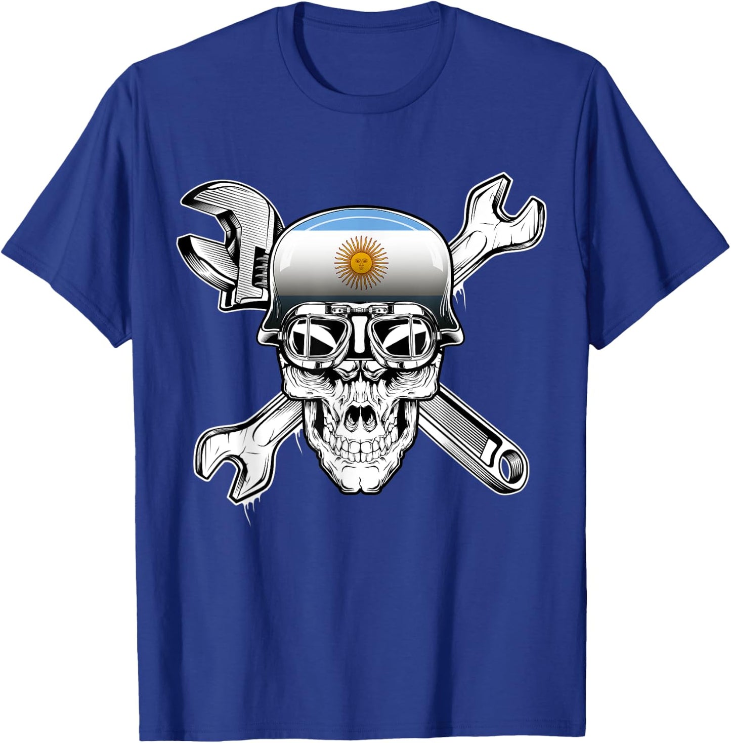 Argentina Biker Skull Motorcycle Flag T-Shirt - T-Shirt | Royal