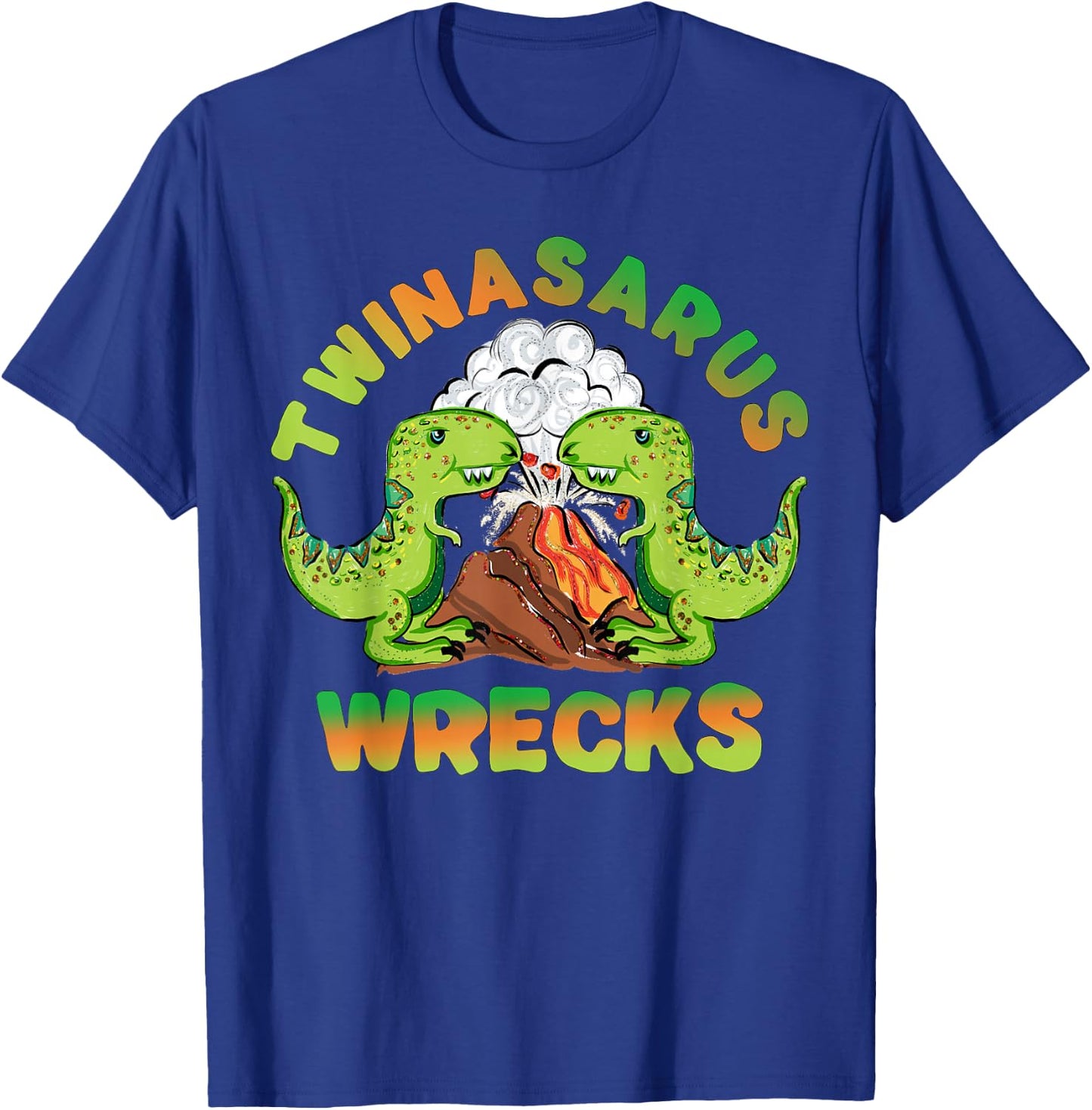 Twin Brothers Dinosaur Twinasaurus Wrecks T-Rex Volcano T-Shirt - T-Shirt | Royal