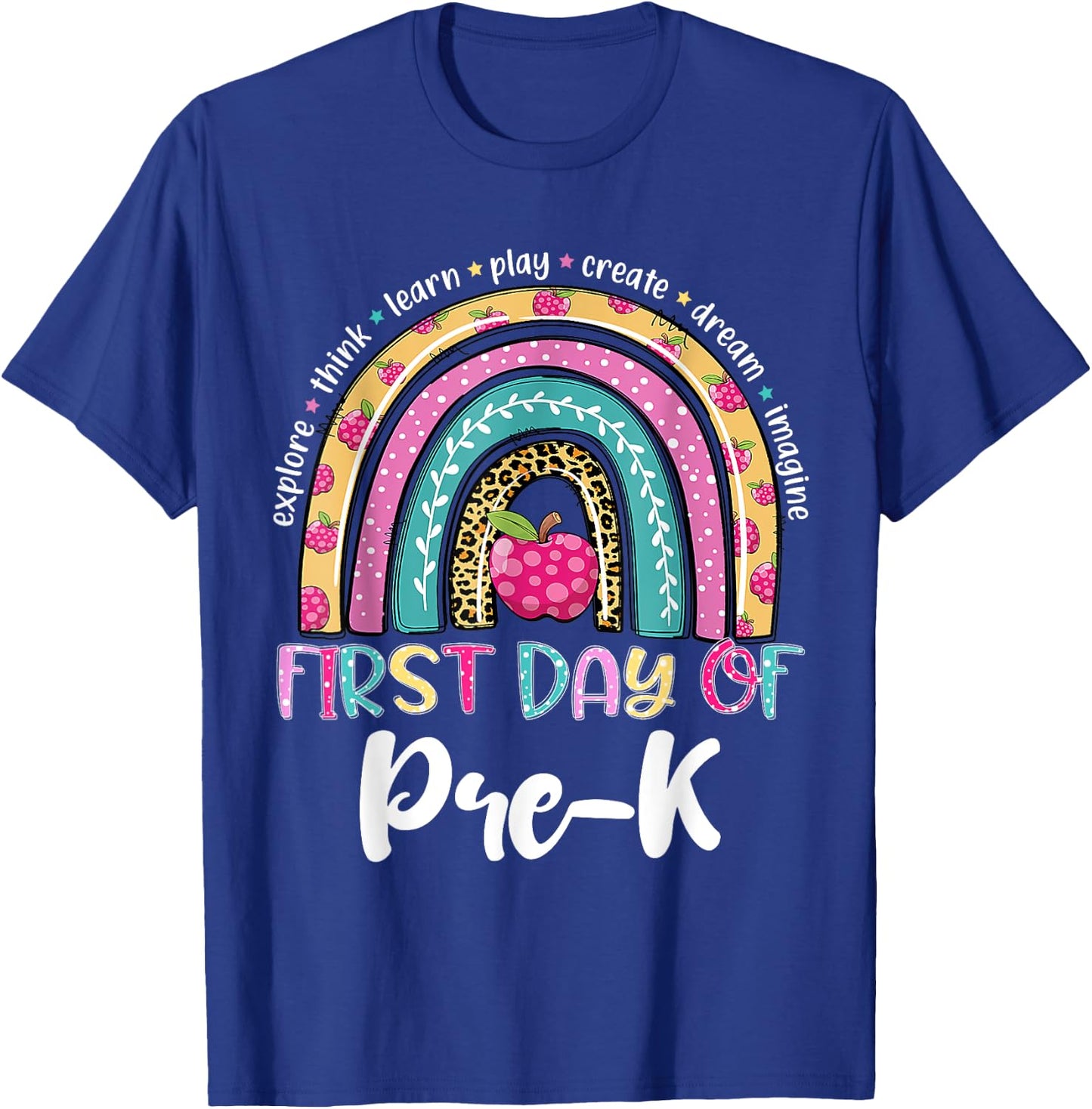 Back To School Shirt Rainbow Happy First Day Of Pre-K Gift T-Shirt - T-Shirt | Royal