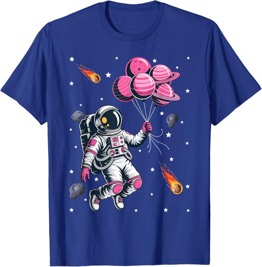 Girl Astronaut Balloon Planets Space Galaxy Girls Kids T-Shirt - T-Shirt | Royal