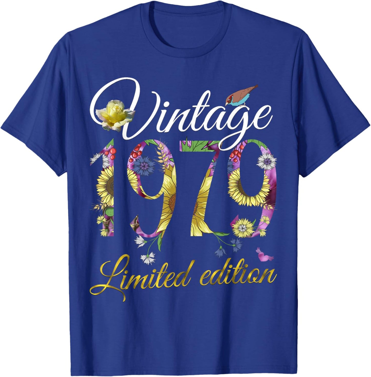 Vintage 1979 46 Year Old Sunflowers Floral 46th Birthday T-Shirt - T-Shirt | Royal